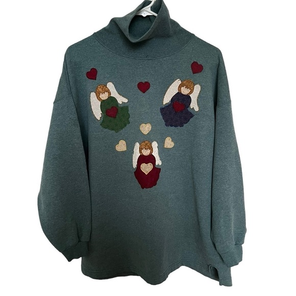 Pro Spirit Select Sweats Pullover Turtleneck‎ Sweatshirt Angels Green XL Vintage - Picture 1 of 7
